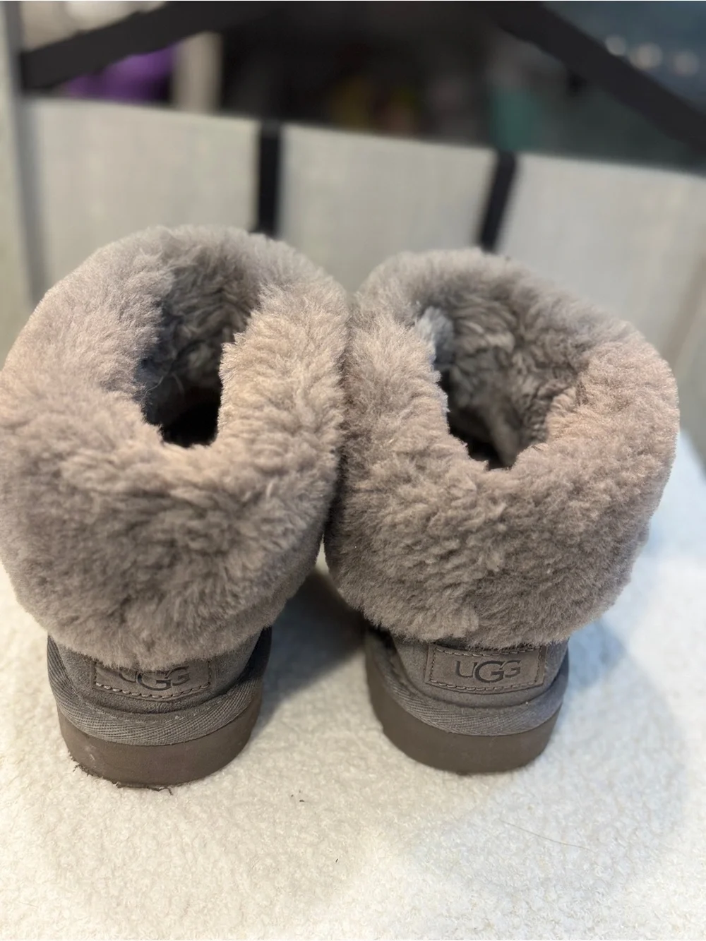 UGG Classic Mini Fluff Boots Charcoal Grey Suede Shearling Fur Ankle Boot Size 8 - Picture 5 of 10